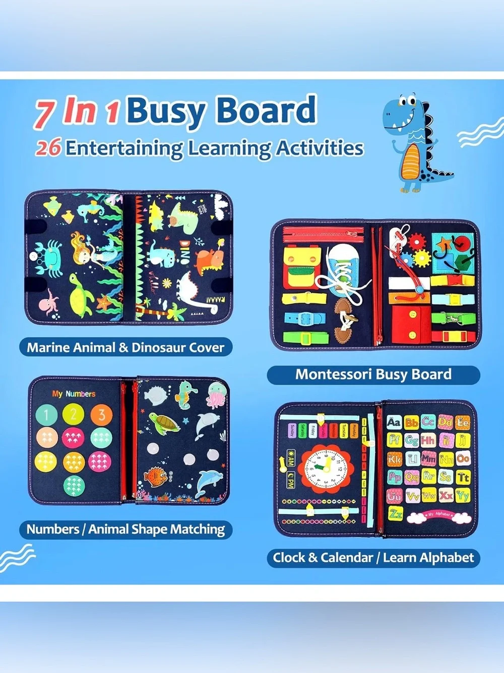 Kids Busy Book Activity Tote - Navy Blue Interactive Learning Playset